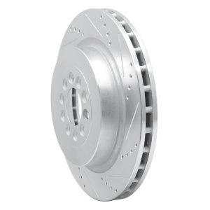 Jaguar XJR Brake Rotor (1) - Front Right - R1 Concepts - Drilled & Slotted - Silver - `03-`05